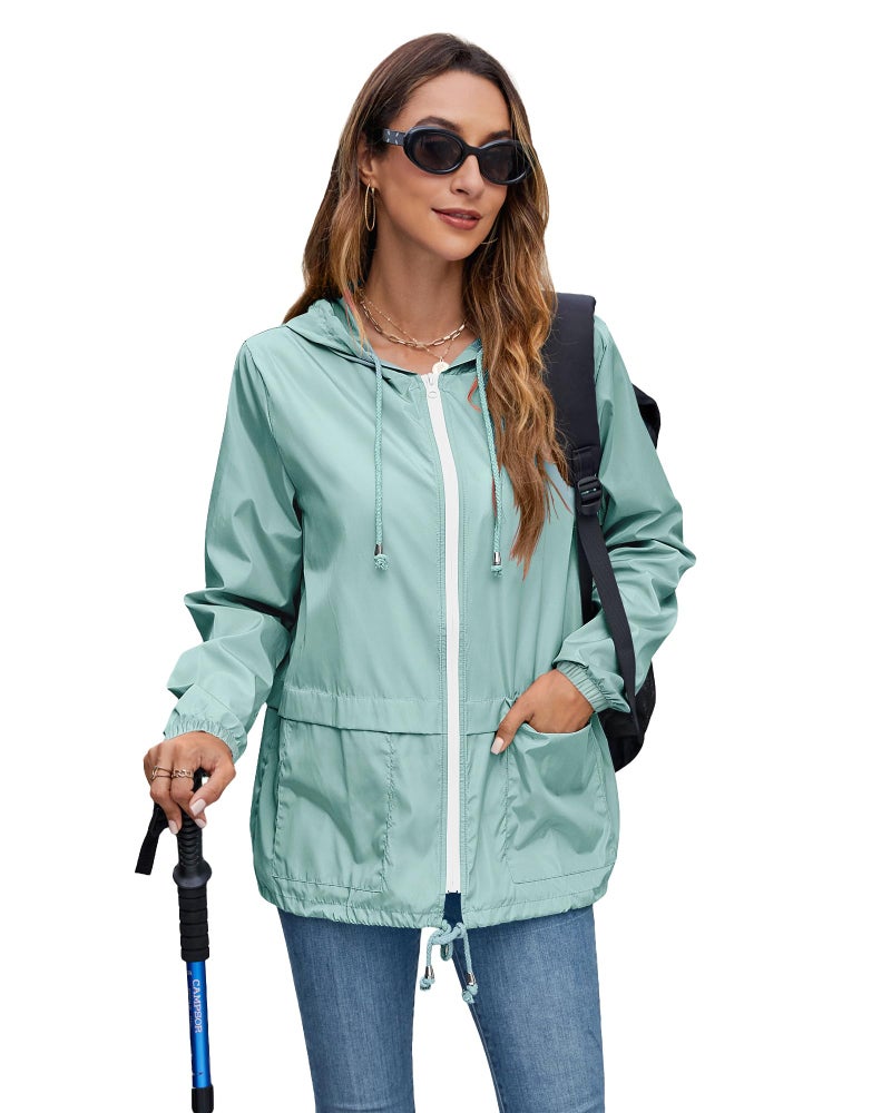 Hount Women's Lightweight Hooded Raincoat Waterproof Packable Active Outdoor Rain Jacket (XXL, Light Green) - Image 4